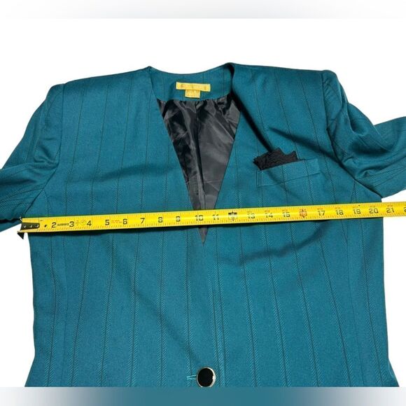 Vintage Robinsons Blue Skirt Set Skirt Suit Matching Blazer One Button Shoulder - Picture 6 of 16